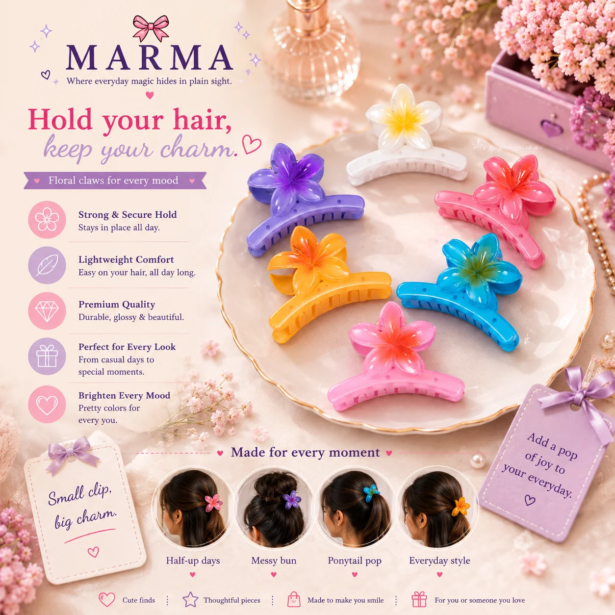 Glossy Floral Gradient Hair Claw (Any 1)