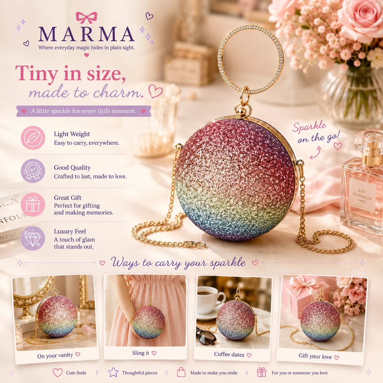 Round Glitter Ombre Clutch with Sling