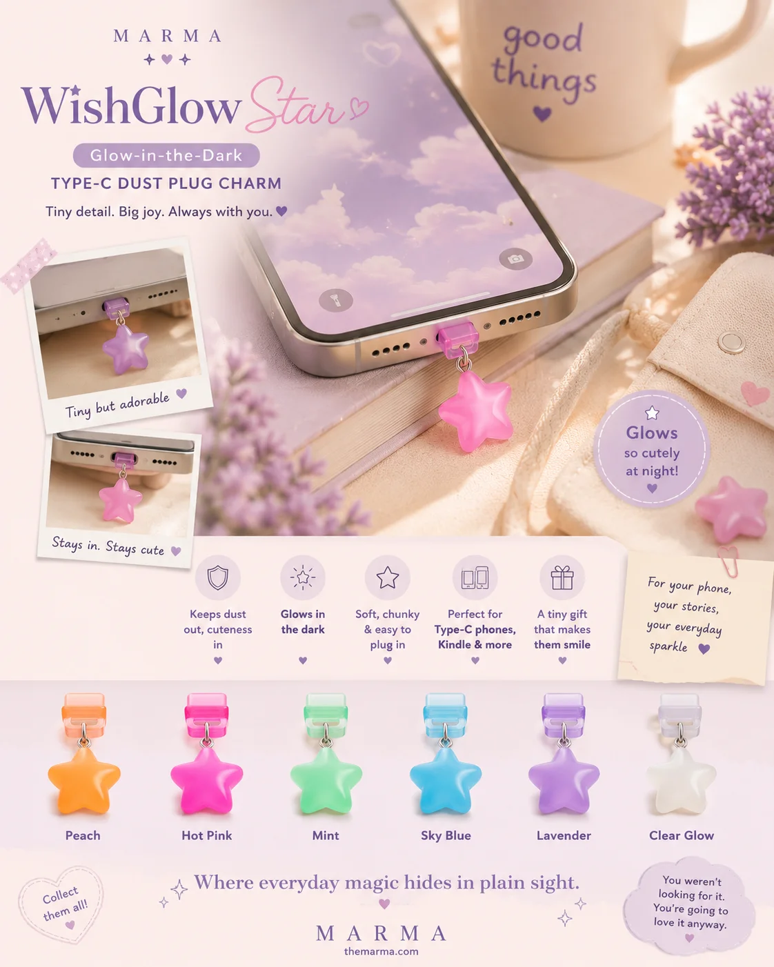 WishGlow Star Glow-in-the-Dark Type-C Dust Plug Charm