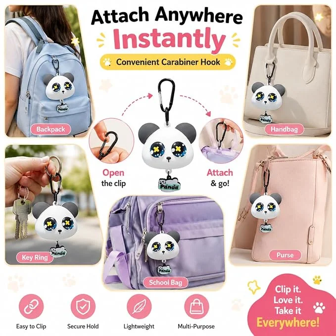 Cute Panda Keychain with Carabiner Hook