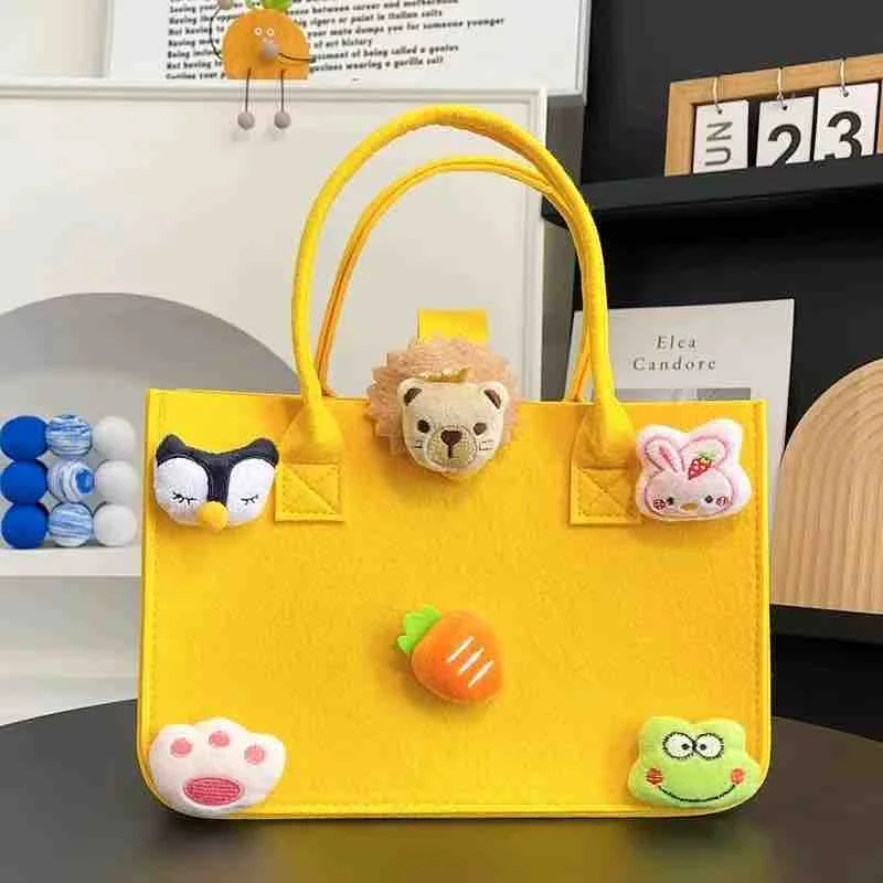 Cute Felt Tote Bag with Plush Charms
