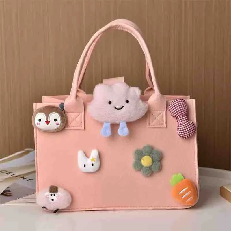 Cute Felt Tote Bag with Plush Charms