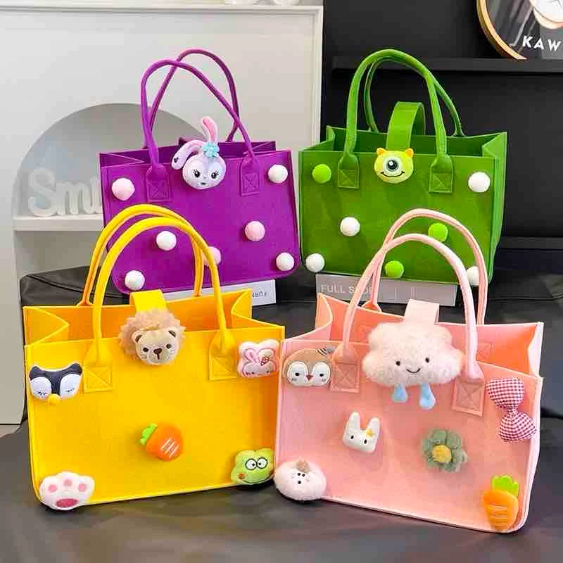 Cute Felt Tote Bag with Plush Charms