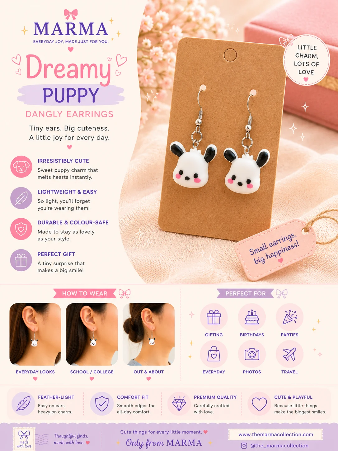 Dreamy Puppy Dangly Earrings
