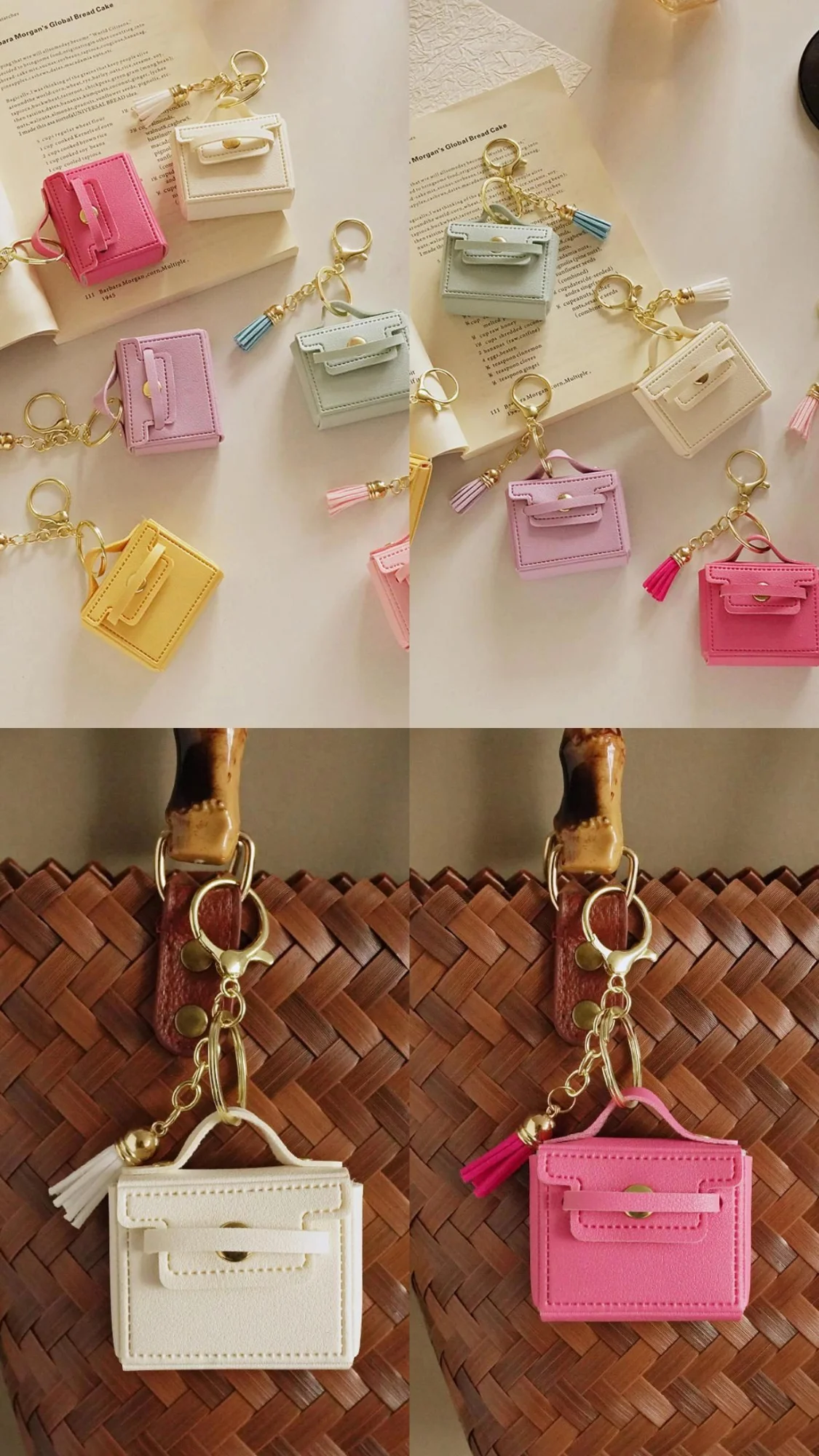Mini Handbag Keychain with Tassel Charm