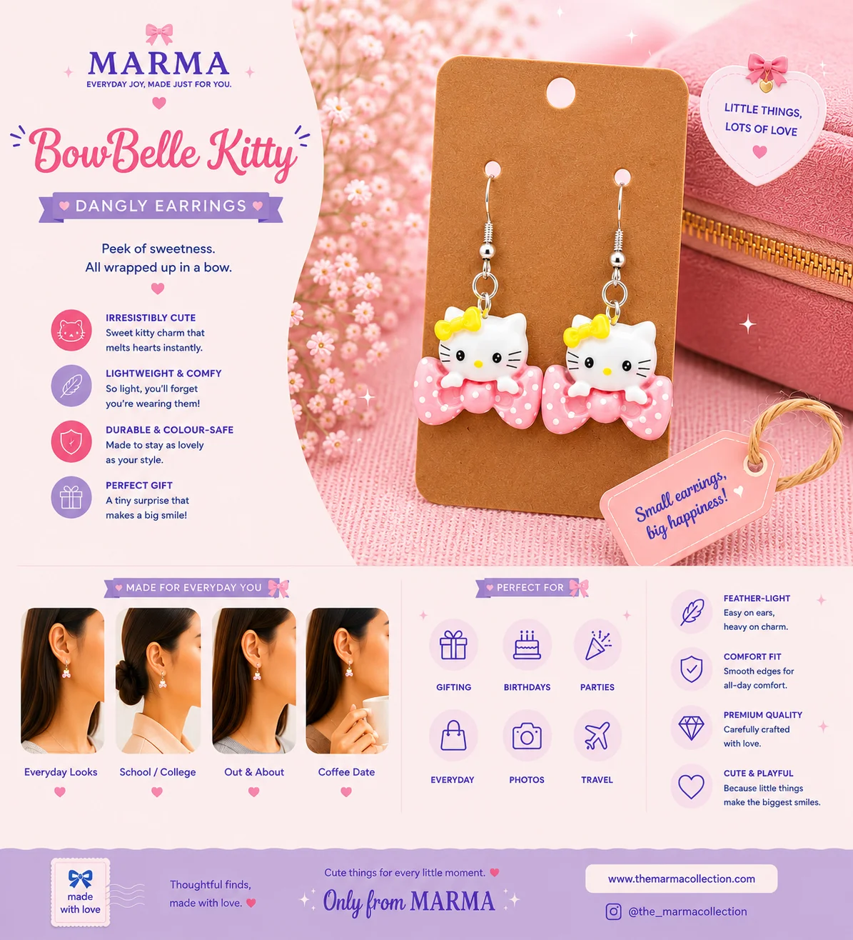 BowBelle Kitty Dangly Earrings