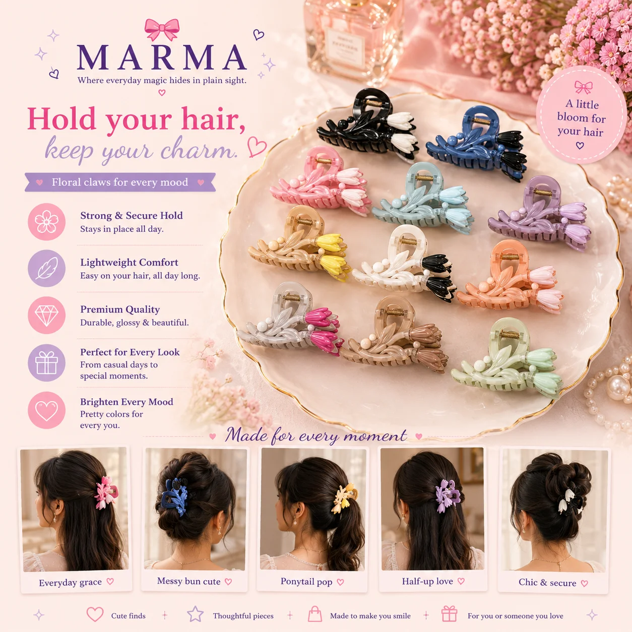 Tulip Floral Hair Claw Clip (Any 1)