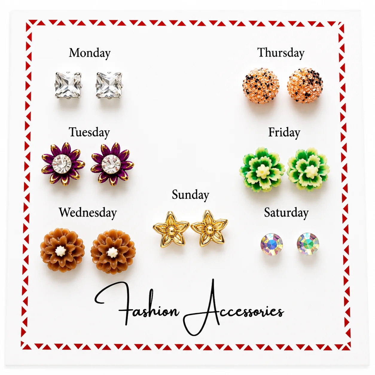 7 Days Fashion Earrings Set (Any1/8)