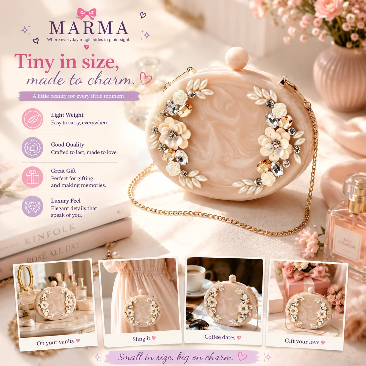 Marma Elegant Floral Resin Clutch Bag