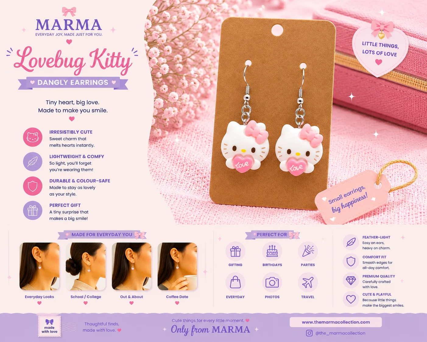 Lovebug Kitty Dangly Earrings