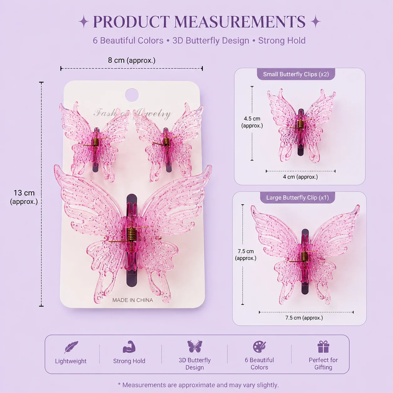 Butterfly Hair Claw Combo - 6 Colors